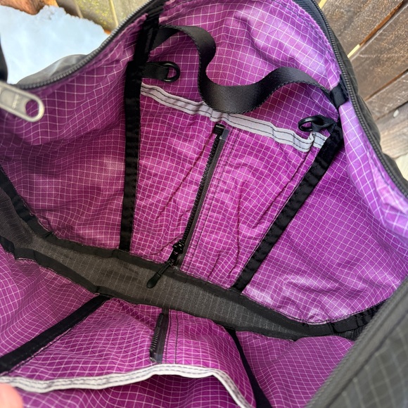 Tom Bihn Parental Unit Diaper Messenger Check Grid Bag In Black With Purple - Picture 8 of 16